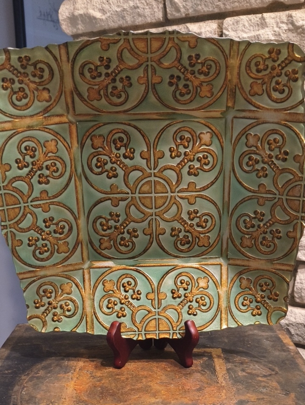 Gorgeous Gold and Aqua Trinket Tray 11.75in. - Home Decor Love It!!